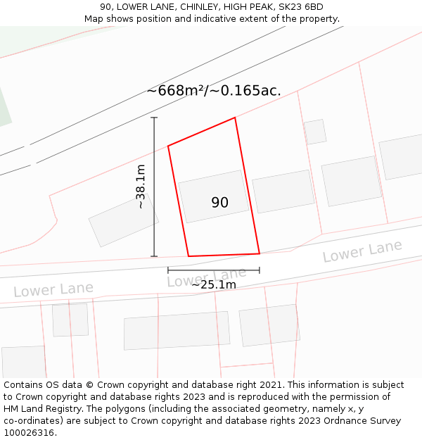 90, LOWER LANE, CHINLEY, HIGH PEAK, SK23 6BD: Plot and title map