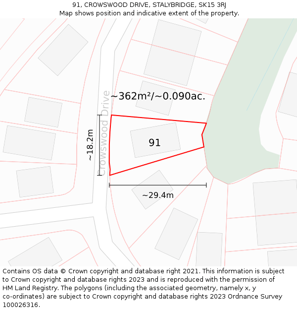 91, CROWSWOOD DRIVE, STALYBRIDGE, SK15 3RJ: Plot and title map