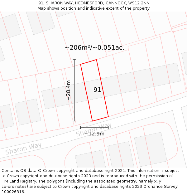 91, SHARON WAY, HEDNESFORD, CANNOCK, WS12 2NN: Plot and title map