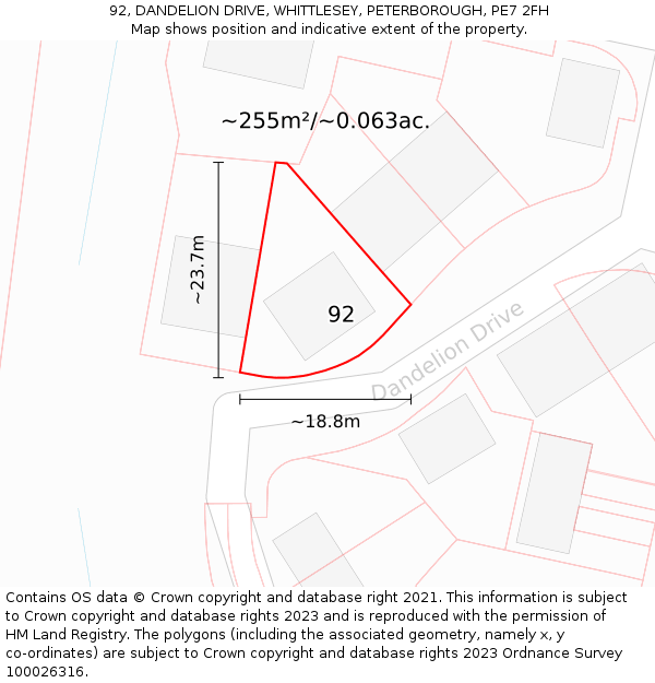 92, DANDELION DRIVE, WHITTLESEY, PETERBOROUGH, PE7 2FH: Plot and title map