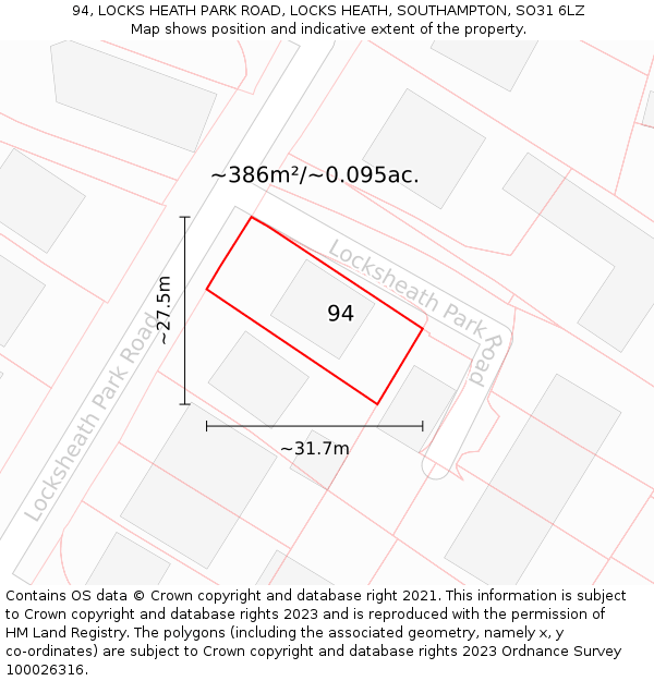 94, LOCKS HEATH PARK ROAD, LOCKS HEATH, SOUTHAMPTON, SO31 6LZ: Plot and title map