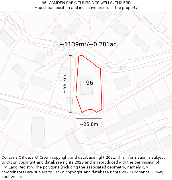 96, CAMDEN PARK, TUNBRIDGE WELLS, TN2 5BB: Plot and title map