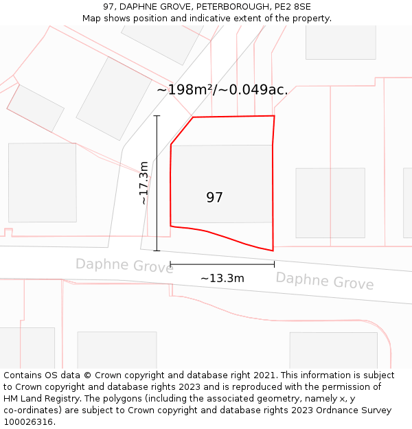 97, DAPHNE GROVE, PETERBOROUGH, PE2 8SE: Plot and title map