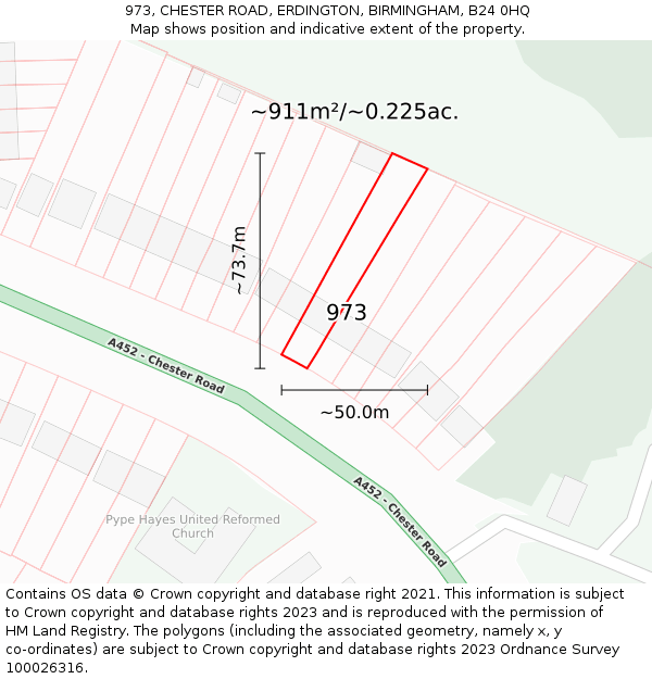 973, CHESTER ROAD, ERDINGTON, BIRMINGHAM, B24 0HQ: Plot and title map