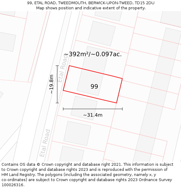 99, ETAL ROAD, TWEEDMOUTH, BERWICK-UPON-TWEED, TD15 2DU: Plot and title map