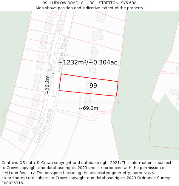 99, LUDLOW ROAD, CHURCH STRETTON, SY6 6RA: Plot and title map