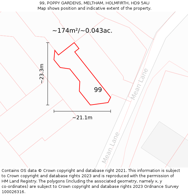 99, POPPY GARDENS, MELTHAM, HOLMFIRTH, HD9 5AU: Plot and title map