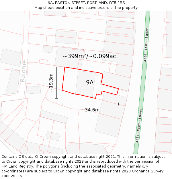 9A, EASTON STREET, PORTLAND, DT5 1BS: Plot and title map