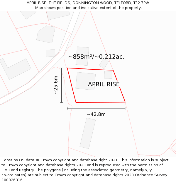 APRIL RISE, THE FIELDS, DONNINGTON WOOD, TELFORD, TF2 7PW: Plot and title map