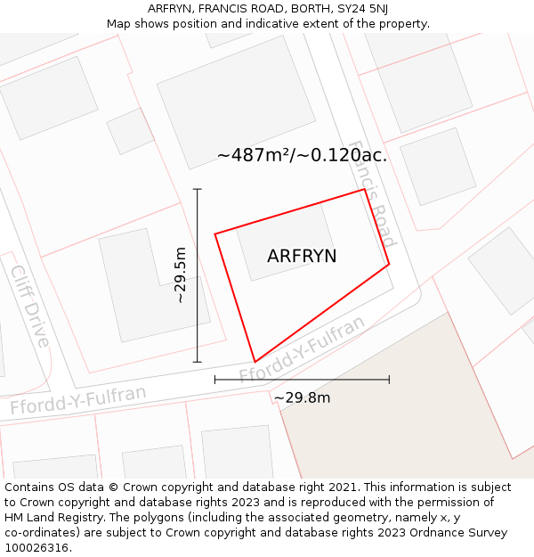 ARFRYN, FRANCIS ROAD, BORTH, SY24 5NJ: Plot and title map