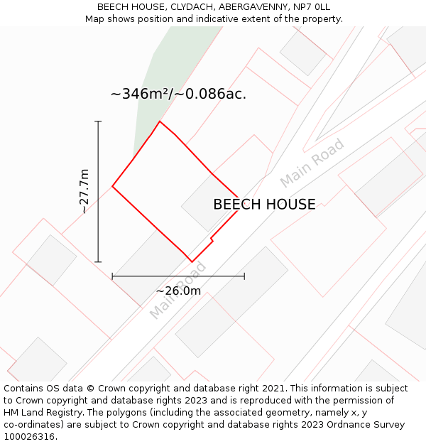 BEECH HOUSE, CLYDACH, ABERGAVENNY, NP7 0LL: Plot and title map