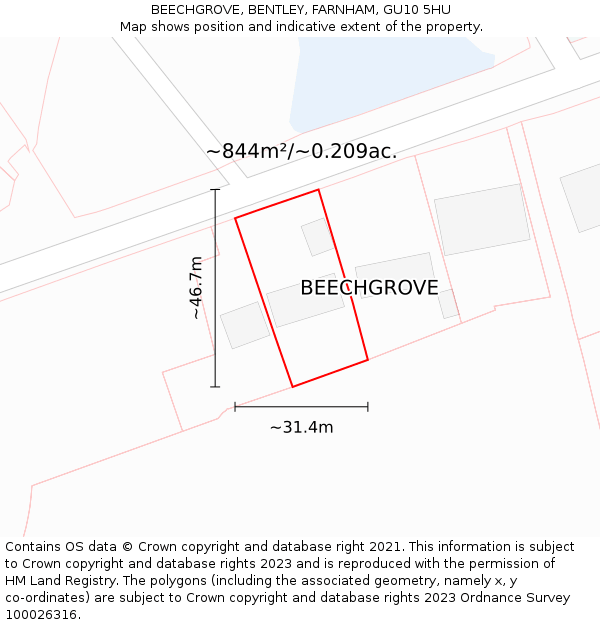 BEECHGROVE, BENTLEY, FARNHAM, GU10 5HU: Plot and title map