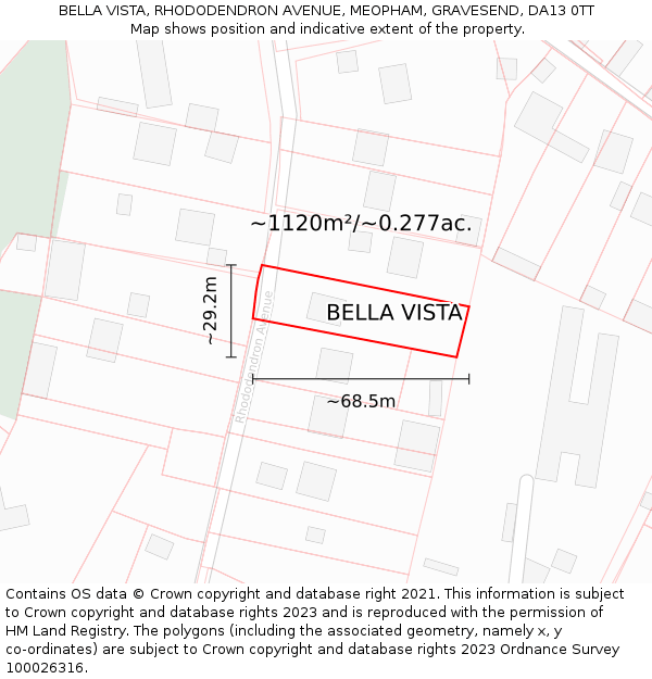 BELLA VISTA, RHODODENDRON AVENUE, MEOPHAM, GRAVESEND, DA13 0TT: Plot and title map