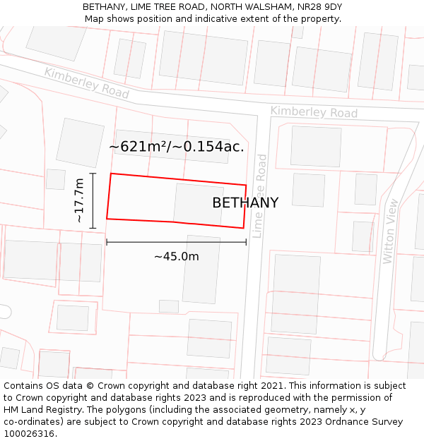 BETHANY, LIME TREE ROAD, NORTH WALSHAM, NR28 9DY: Plot and title map