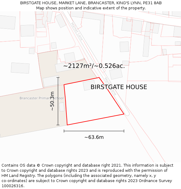 BIRSTGATE HOUSE, MARKET LANE, BRANCASTER, KING'S LYNN, PE31 8AB: Plot and title map