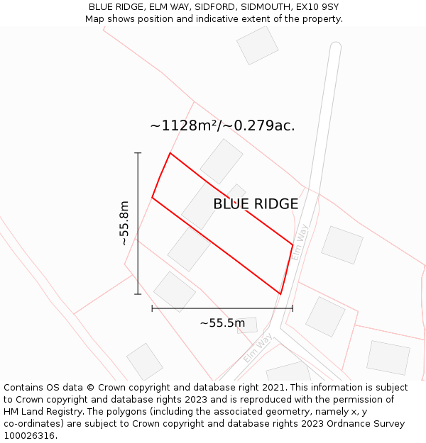 BLUE RIDGE, ELM WAY, SIDFORD, SIDMOUTH, EX10 9SY: Plot and title map