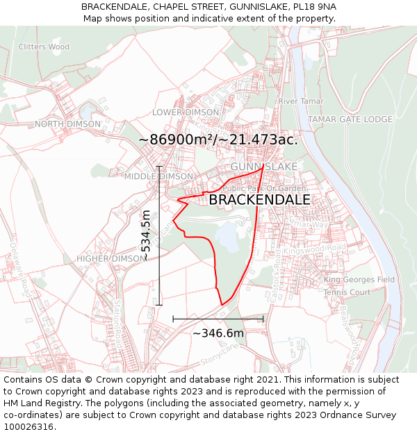 BRACKENDALE, CHAPEL STREET, GUNNISLAKE, PL18 9NA: Plot and title map