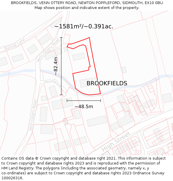 BROOKFIELDS, VENN OTTERY ROAD, NEWTON POPPLEFORD, SIDMOUTH, EX10 0BU: Plot and title map