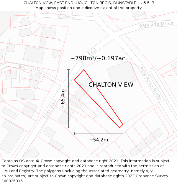 CHALTON VIEW, EAST END, HOUGHTON REGIS, DUNSTABLE, LU5 5LB: Plot and title map