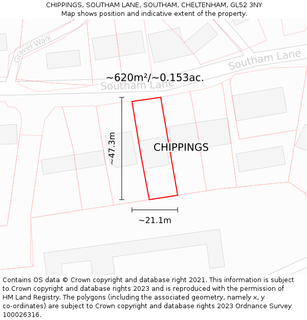 CHIPPINGS, SOUTHAM LANE, SOUTHAM, CHELTENHAM, GL52 3NY: Plot and title map