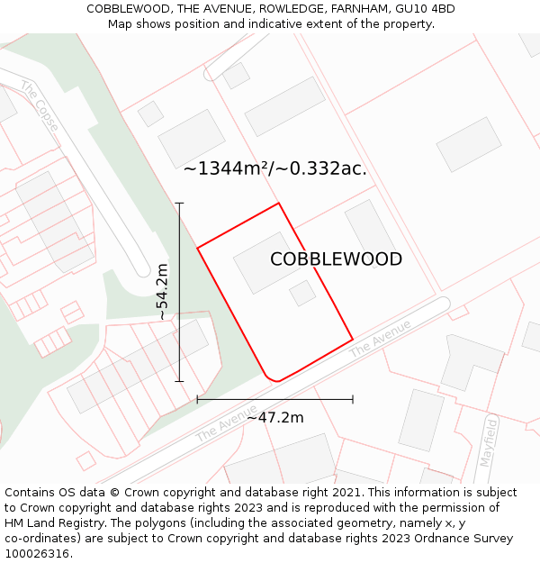 COBBLEWOOD, THE AVENUE, ROWLEDGE, FARNHAM, GU10 4BD: Plot and title map