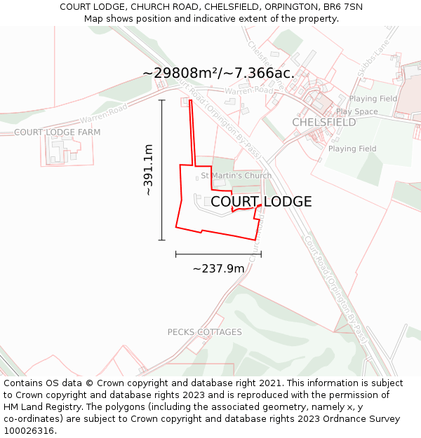 COURT LODGE, CHURCH ROAD, CHELSFIELD, ORPINGTON, BR6 7SN: Plot and title map