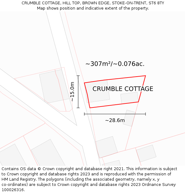 CRUMBLE COTTAGE, HILL TOP, BROWN EDGE, STOKE-ON-TRENT, ST6 8TY: Plot and title map