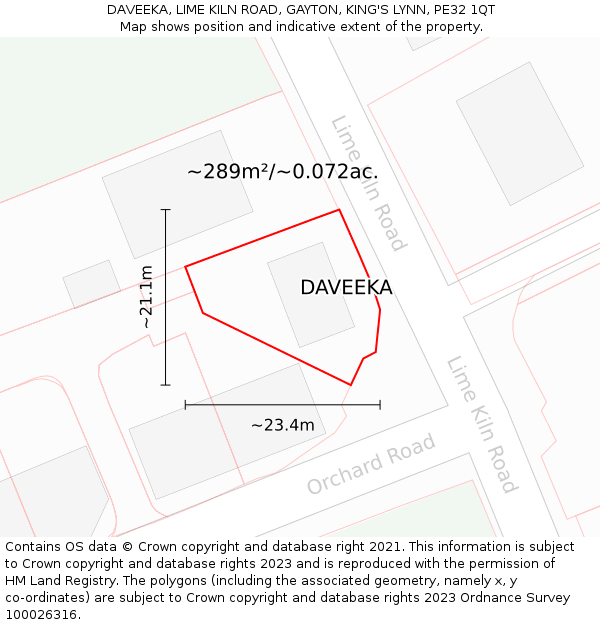 DAVEEKA, LIME KILN ROAD, GAYTON, KING'S LYNN, PE32 1QT: Plot and title map