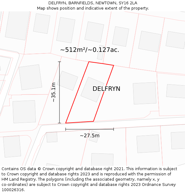 DELFRYN, BARNFIELDS, NEWTOWN, SY16 2LA: Plot and title map