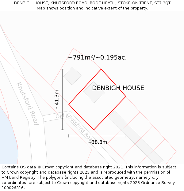 DENBIGH HOUSE, KNUTSFORD ROAD, RODE HEATH, STOKE-ON-TRENT, ST7 3QT: Plot and title map