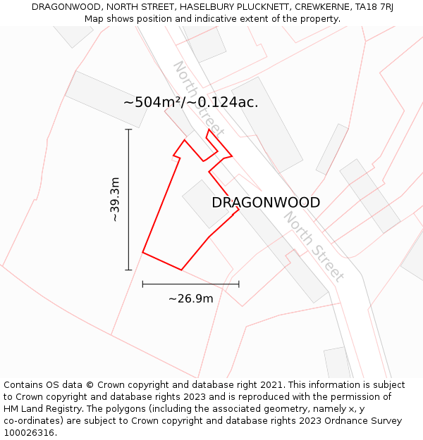 DRAGONWOOD, NORTH STREET, HASELBURY PLUCKNETT, CREWKERNE, TA18 7RJ: Plot and title map