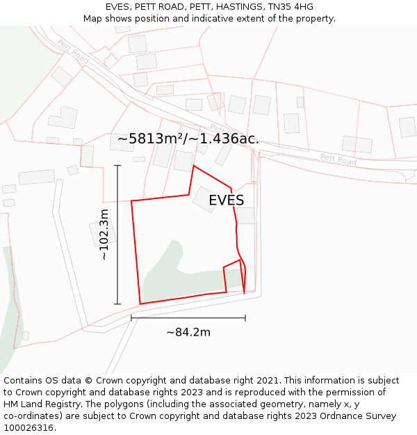 EVES, PETT ROAD, PETT, HASTINGS, TN35 4HG: Plot and title map