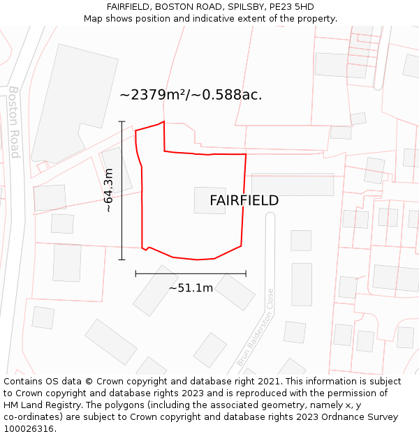 FAIRFIELD, BOSTON ROAD, SPILSBY, PE23 5HD: Plot and title map