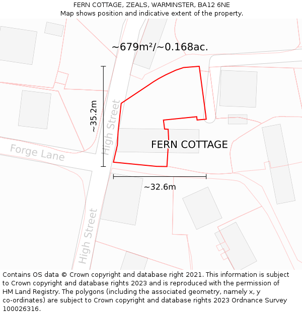 FERN COTTAGE, ZEALS, WARMINSTER, BA12 6NE: Plot and title map