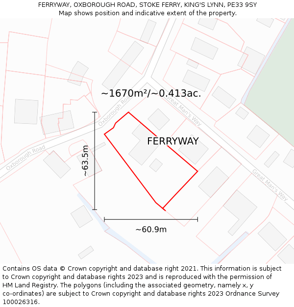 FERRYWAY, OXBOROUGH ROAD, STOKE FERRY, KING'S LYNN, PE33 9SY: Plot and title map