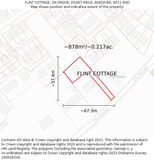 FLINT COTTAGE, OX DROVE, PICKET PIECE, ANDOVER, SP11 6ND: Plot and title map