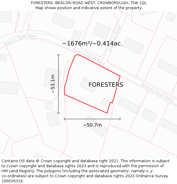 FORESTERS, BEACON ROAD WEST, CROWBOROUGH, TN6 1QL: Plot and title map