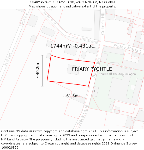 FRIARY PYGHTLE, BACK LANE, WALSINGHAM, NR22 6BH: Plot and title map