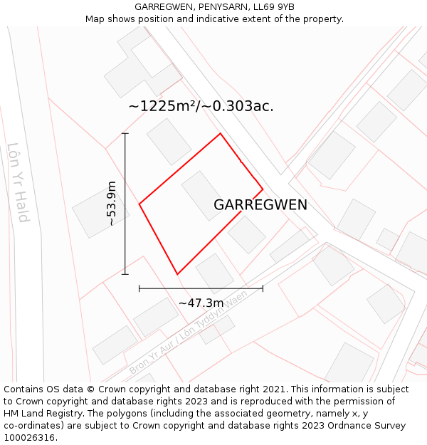 GARREGWEN, PENYSARN, LL69 9YB: Plot and title map