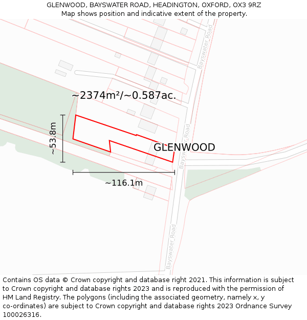 GLENWOOD, BAYSWATER ROAD, HEADINGTON, OXFORD, OX3 9RZ: Plot and title map