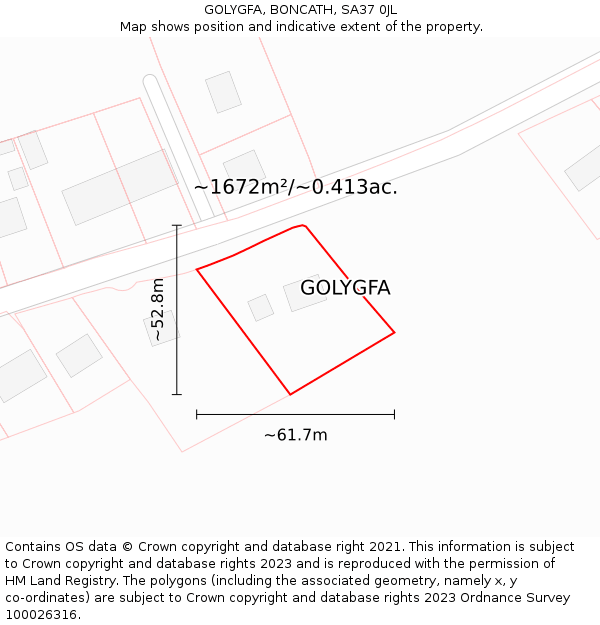 GOLYGFA, BONCATH, SA37 0JL: Plot and title map