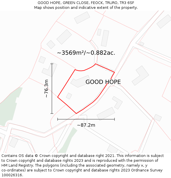 GOOD HOPE, GREEN CLOSE, FEOCK, TRURO, TR3 6SF: Plot and title map