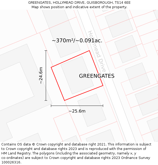 GREENGATES, HOLLYMEAD DRIVE, GUISBOROUGH, TS14 6EE: Plot and title map