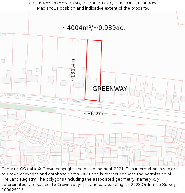 GREENWAY, ROMAN ROAD, BOBBLESTOCK, HEREFORD, HR4 9QW: Plot and title map