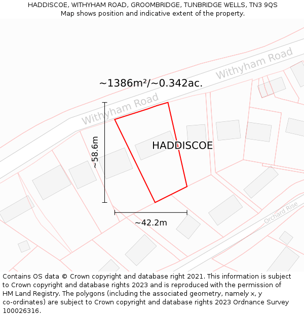 HADDISCOE, WITHYHAM ROAD, GROOMBRIDGE, TUNBRIDGE WELLS, TN3 9QS: Plot and title map