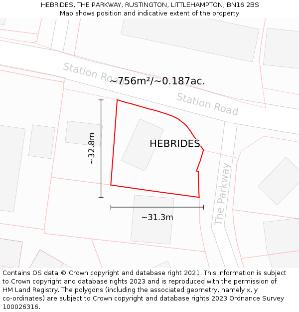 HEBRIDES, THE PARKWAY, RUSTINGTON, LITTLEHAMPTON, BN16 2BS: Plot and title map