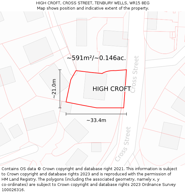 HIGH CROFT, CROSS STREET, TENBURY WELLS, WR15 8EG: Plot and title map