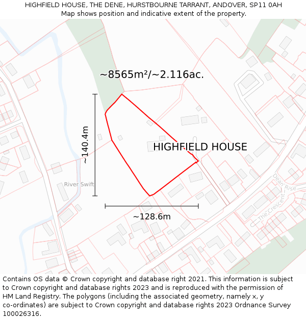 HIGHFIELD HOUSE, THE DENE, HURSTBOURNE TARRANT, ANDOVER, SP11 0AH: Plot and title map