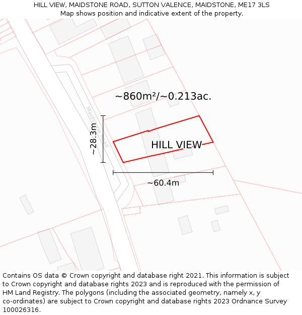 HILL VIEW, MAIDSTONE ROAD, SUTTON VALENCE, MAIDSTONE, ME17 3LS: Plot and title map