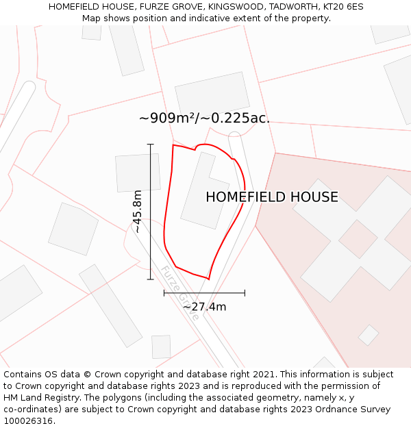 HOMEFIELD HOUSE, FURZE GROVE, KINGSWOOD, TADWORTH, KT20 6ES: Plot and title map